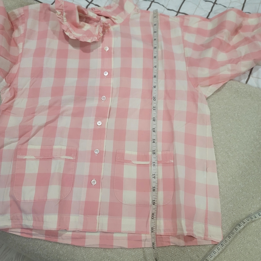 DÔEN Paz Pajama Set in Rosette Gingham Pink White Organic Cotton XS Cottagecore - Picture 11 of 17